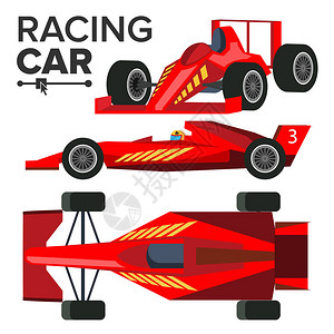 赛车Bolid矢量红色赛车正面侧面背面视高清图片