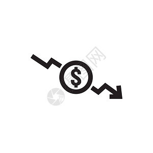 美元减少图标带有箭头的货币符号拉伸上升下降低业务成本背景图片
