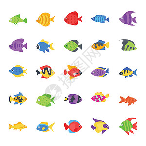 鱼平面矢量图标集图片