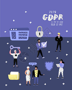 带有海报横幅字符的通用数据保护法规概念个人数据处理的GDPR图片