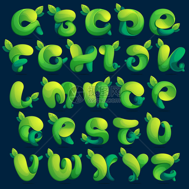 来自扭曲的绿色leawes的字母生态字母适用于您的应用程序或企业形象的字体样式矢量图片