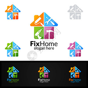 房地产标志FixHomeVectorLogoDesign适用于建筑杂工拼饰Diy和另图片