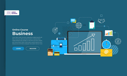 Mockup设计着陆页网站教育在线课程业务矢量插图平面设计要素图片