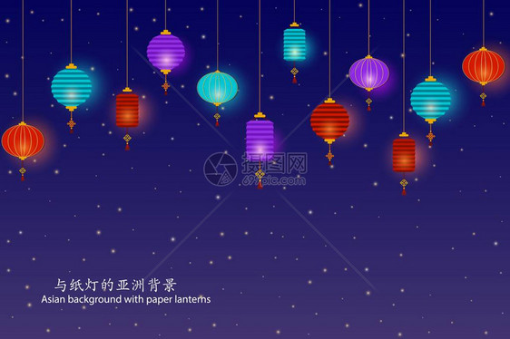 亚洲星夜背景与纸中秋节设计模板中秋贺卡农历东方风格的节日贺卡图片