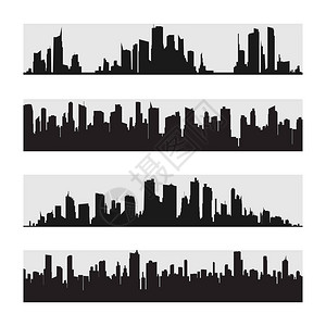 电流黑色城市环影图标设置隔离城市的环影以平板风格在白色背面图片