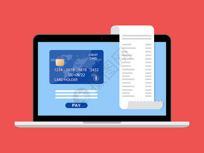 通过计算机或膝上型电脑的支付账单税在线收据信用卡图片