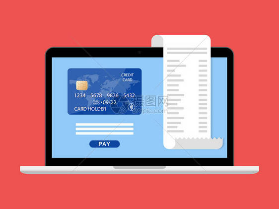 通过计算机或膝上型电脑的支付账单税在线收据信用卡图片