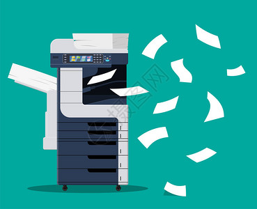 专业办公复印机多功能打印机打印纸质文件隔离矢量图办公室工作的打印机和复印机平面图片