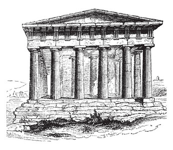 雅典忒修斯神庙赫菲斯托神庙或赫菲斯泰翁神庙假设下的纪念碑古希腊建筑复古线条画图片