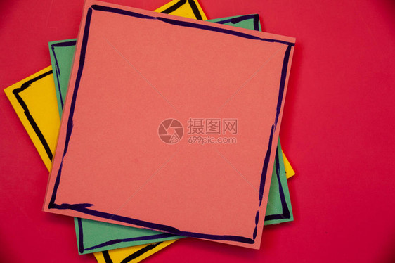 用于邀请贺卡促销海报凭证布局的业务空模板粉红色蓝黄纸想法词概念黑色图片