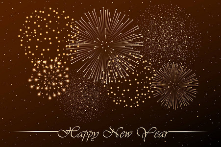 黄金之夜天空背景的烟花秀新年概念祝贺或邀请卡背景图片