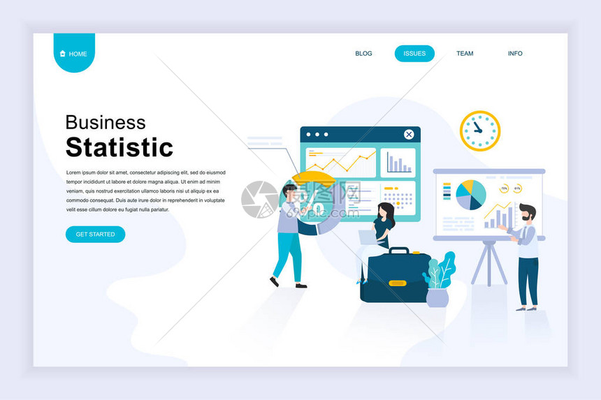 用于网站和移动网站开发的商业统计的现代平面设计理念登陆页面模板咨询公司业绩图片