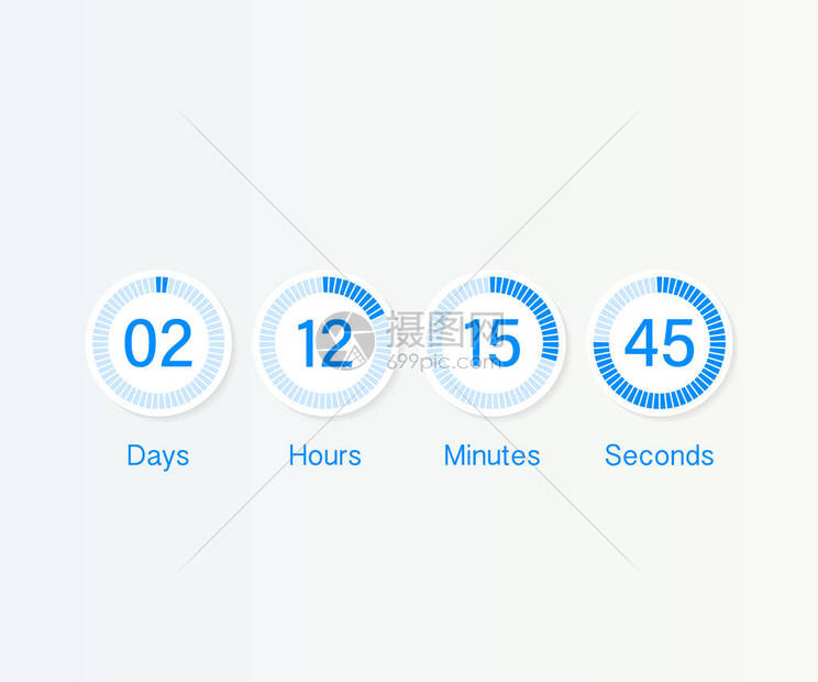 矢量倒计时钟计数器计时器UI应用数字倒计时圆板计与圆时间饼图网页即将推出事件模板的日时图片