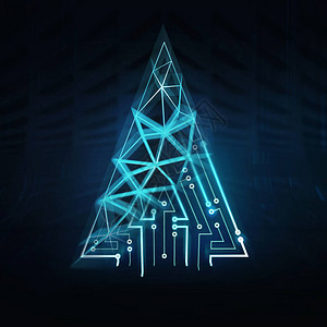 以Ai网络人工智能和技术进步形式构成的圣诞树三角形图片