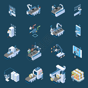 智能工业与机器人制造远程控制和生产数据中心等距图图片