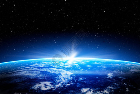 地球空间地球行星世界全球地平线夜照片蓝色视图云月亮设计外日落海概念股票图像美航空天局提供的这背景图片