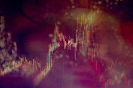 显示金融市场在抽象数字背景上的状况的彩色外光亮图表图片