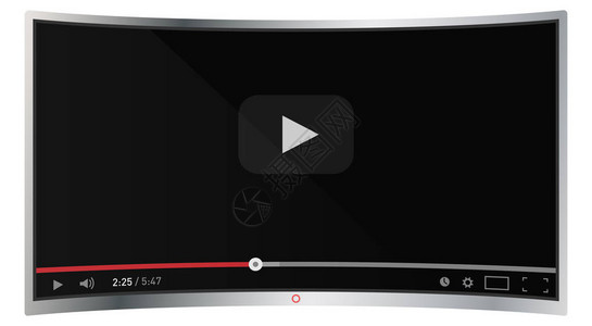 现实的现代弯曲4k电视显示器隔离在白色背景屏幕上的经典视频播放器模板在线视频观看conc图片