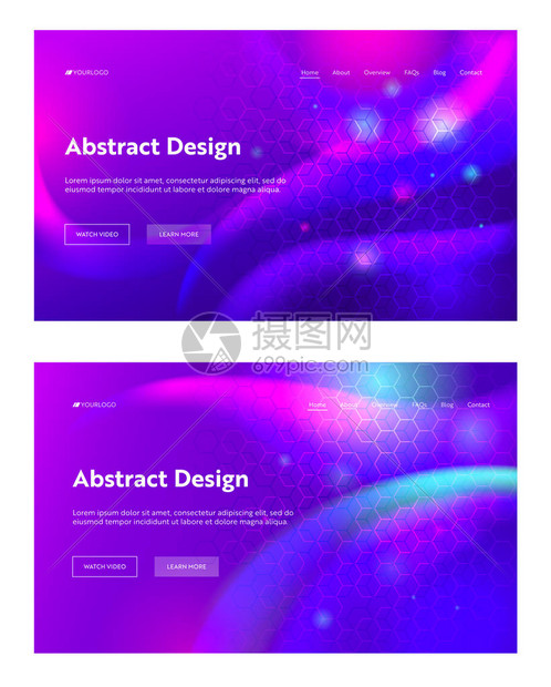 紫色抽象几何六边形登陆页面集背景未来数字闪光渐变图案创意紫罗兰色背景元素网站页平图片