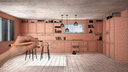 装修房屋开发概念背景正在建设的室内设计与手绘定制建筑黑色素描显示现图片
