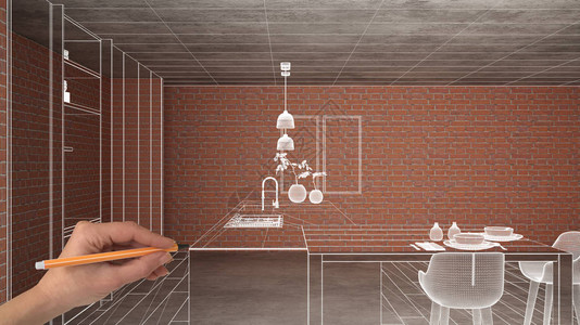 家庭装修房屋开发概念背景正在建设的室内设计与手绘定制建筑白墨素描显示现图片