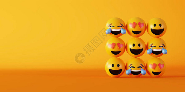 爱与幸福表情3d渲染背景社交媒图片