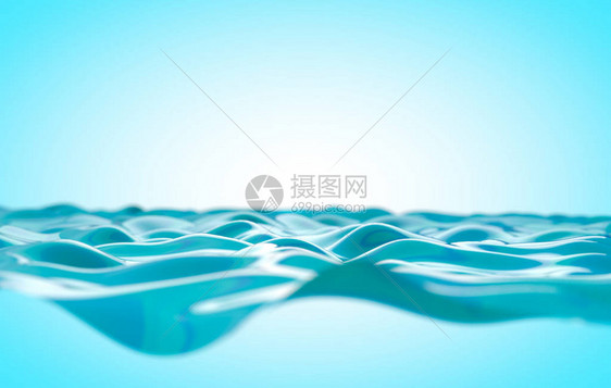 海和洋背景海浪和蓝天在地平线上3d插图图片