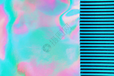 抽象时尚薄荷色全息背景与绿松石金属化瓦楞纸复制空间设计模板蒸汽波风格Retrowave图片