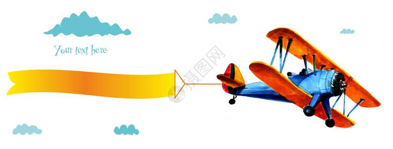 有广告的飞机有一张空白海报的飞机有横幅的飞机蓝色的双翼飞机图片