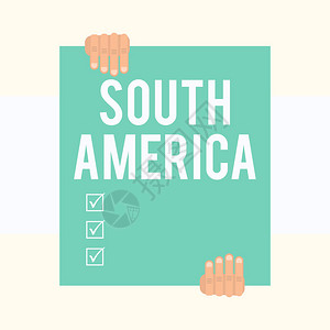 南美洲西半球拉丁美洲大陆的商业概念在嘉年华中闻名的狂欢节两只手拿着大空矩形从几何背景往下移开图片