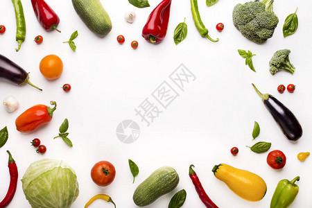 新食物背景和复制空间白色彩有机蔬菜图片