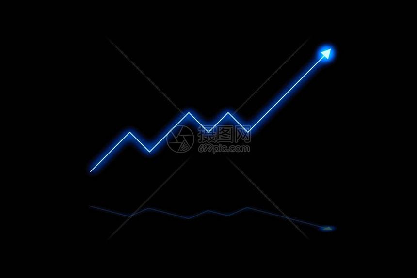 金融图表在黑色背景上分离出蓝色箭头光效图片