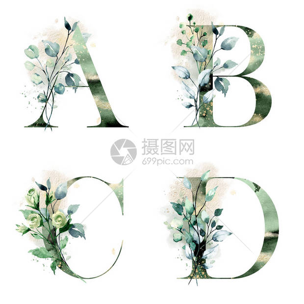 花字母表字母ABCD图片