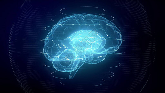网络空间中的未来派蓝色数字大脑人工智能神经网络MRI扫描中的神经元放电大脑活动的医学研究深度人工智能和现代技术图片