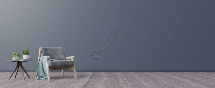 带木桌和扶手椅的客厅3d渲染背景图片