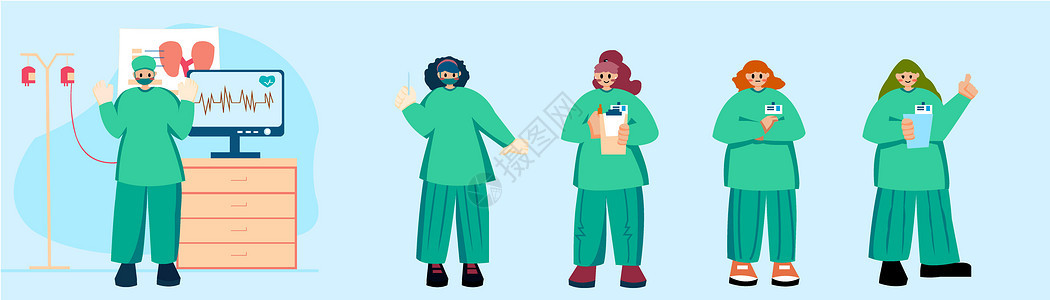 蓝绿色扁平风人物场景营销插画外科医生人物SVG插画图片