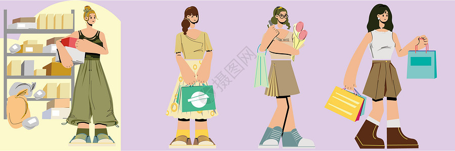 户外沙漠色系时尚少女外出购物生活拆分人物组件图片