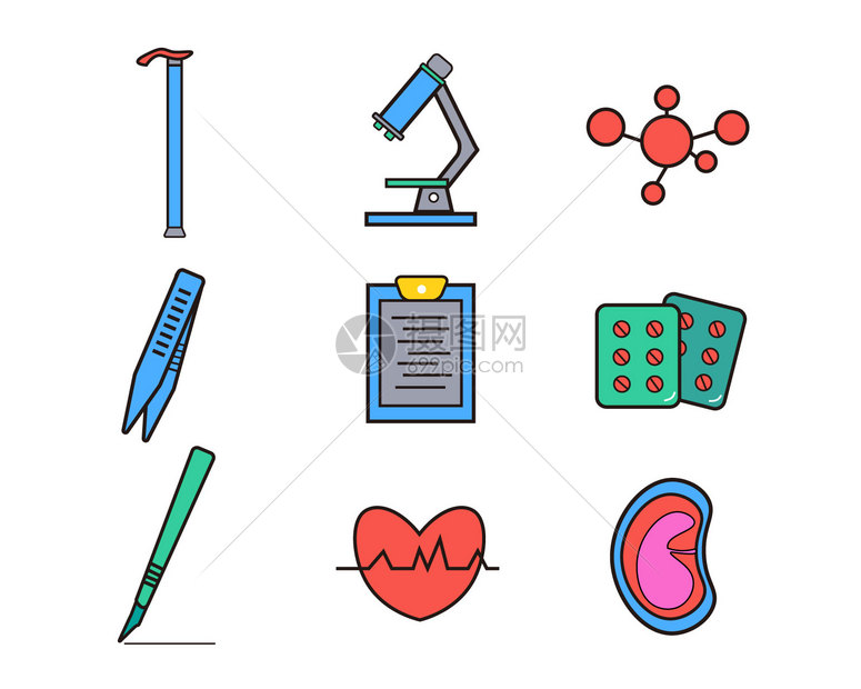多色医疗主题医疗矢量元素套图图片