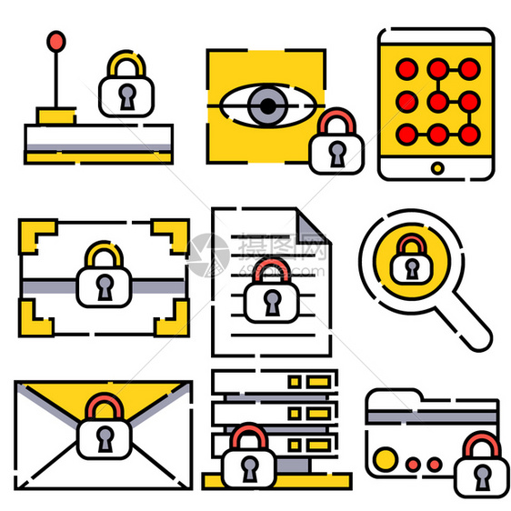 黄色线性计算机安全图标icon图片