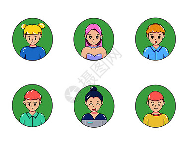头像元素绿色可爱老师人物头像SVG图标元素插画