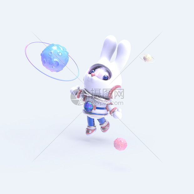 科技风宇航员兔兔仰望小星球图片