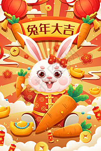 2023癸卯兔年胡萝卜福兔迎新年春节插画图片