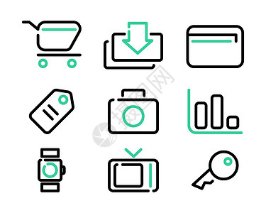 购物小图标绿色生活小图标主题元素套图插画