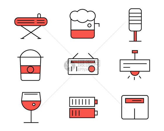 红色ICON图标生活日用元素套图svg图标图片