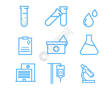 蓝色医疗图标试剂试管svg线性图标​图片