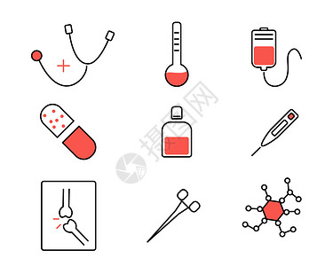 红色医疗主题SVG元素图标套图高清图片