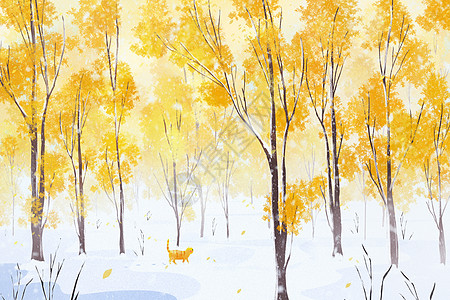 立冬节日节气唯美手绘冬天树林背景插画图片