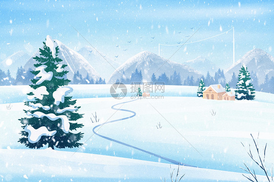 立冬冬天雪山雪景插画背景图片