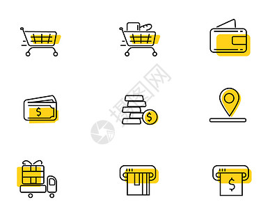 黄色购物车购物主题矢量元素套图高清图片
