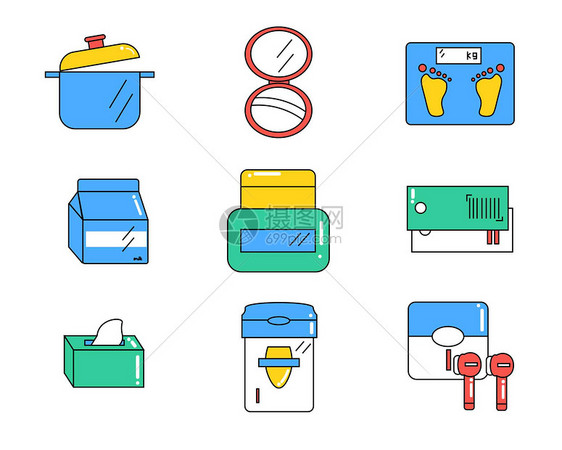 彩色可爱生活图标元素图片